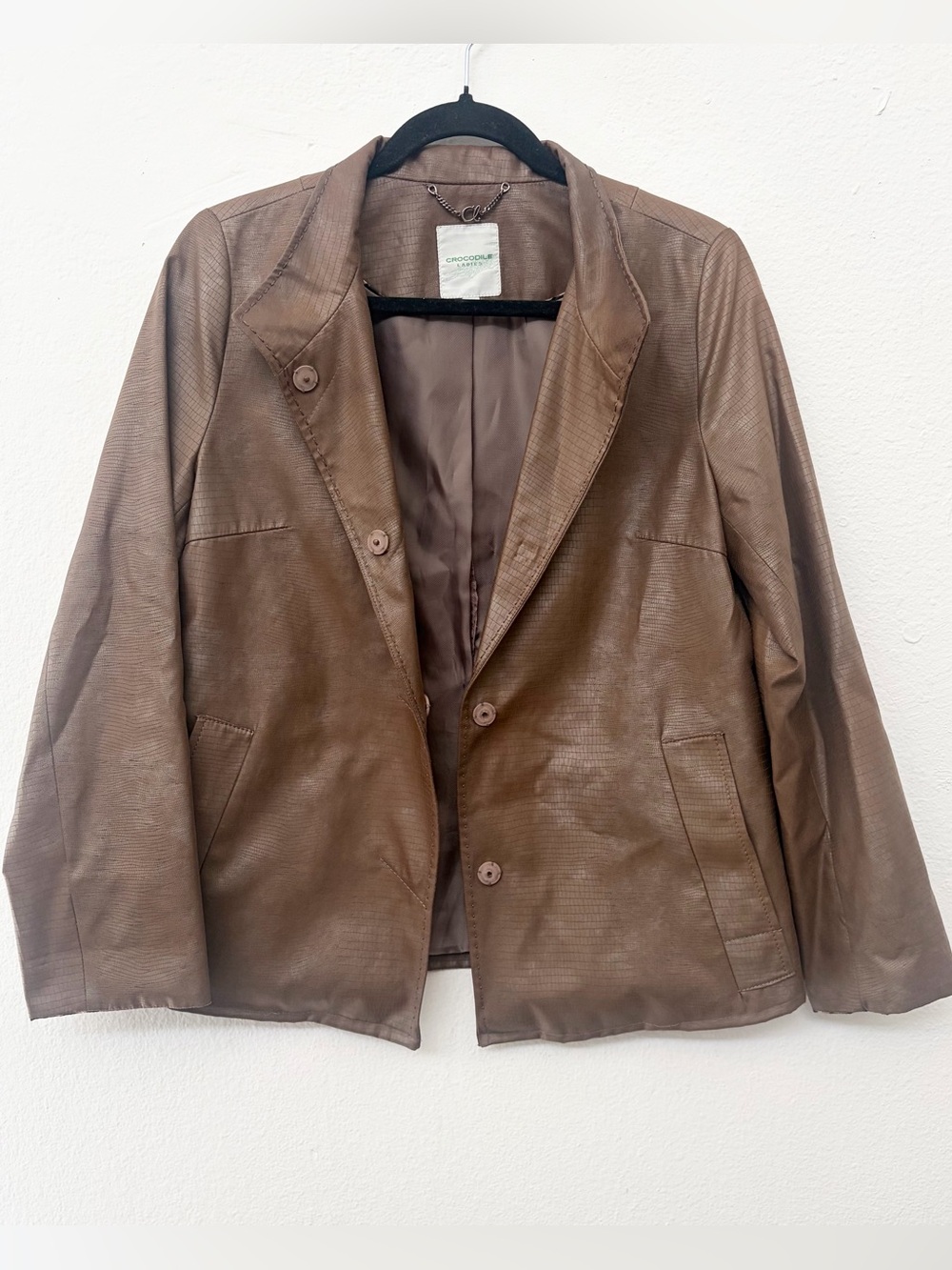 Brown Women's Faux Leather Blazer Jacket Size M